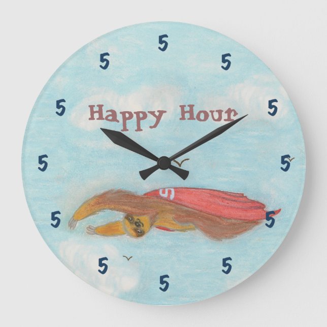 Cartoon Supersloth Clock Große Wanduhr (Vorderseite)