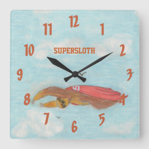 Cartoon Supersloth clock Quadratische Wanduhr