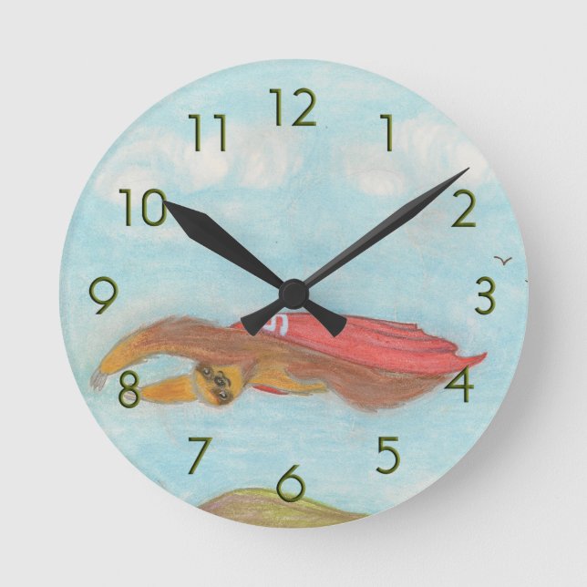 Cartoon Supersloth clock Runde Wanduhr (Vorderseite)