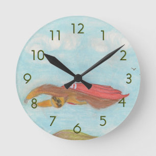 Cartoon Supersloth clock Runde Wanduhr