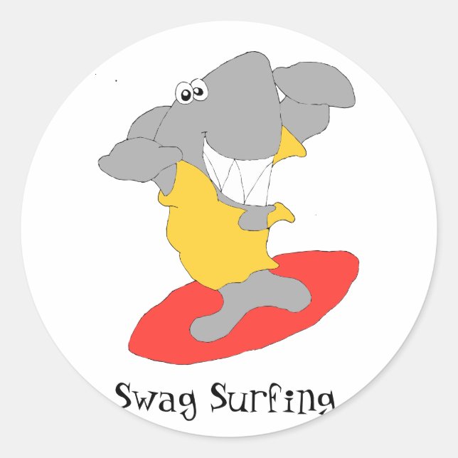 Cartoon Surfhai Runder Aufkleber (Vorderseite)
