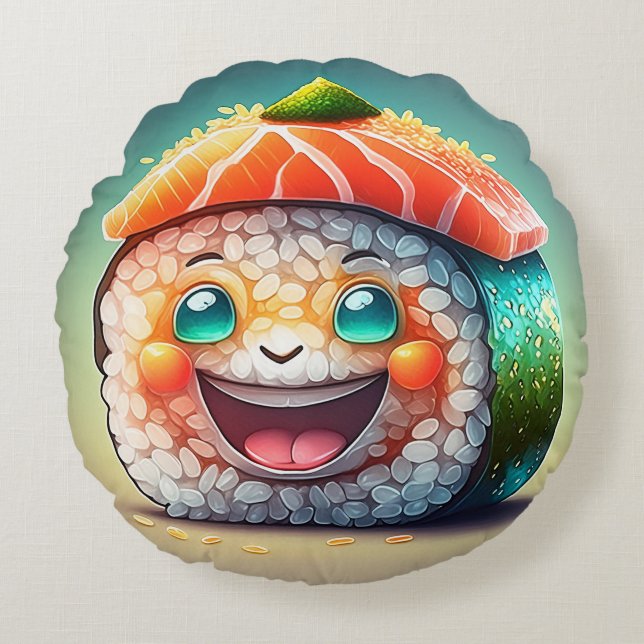 Cartoon Sushi Round Kissen - Whimsical Design Fun (Vorderseite)