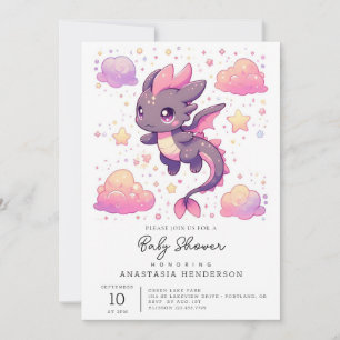 Cartoon Sweet Dragon Baby Dusche Einladung