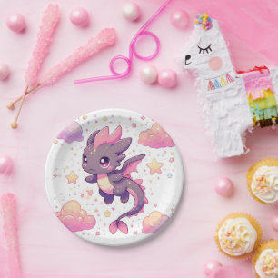 Cartoon Sweet Dragon Baby Dusche Pappteller