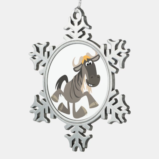 Cartoon Tap Dancing Wildebeest Pewest Ornement (Vue impression)