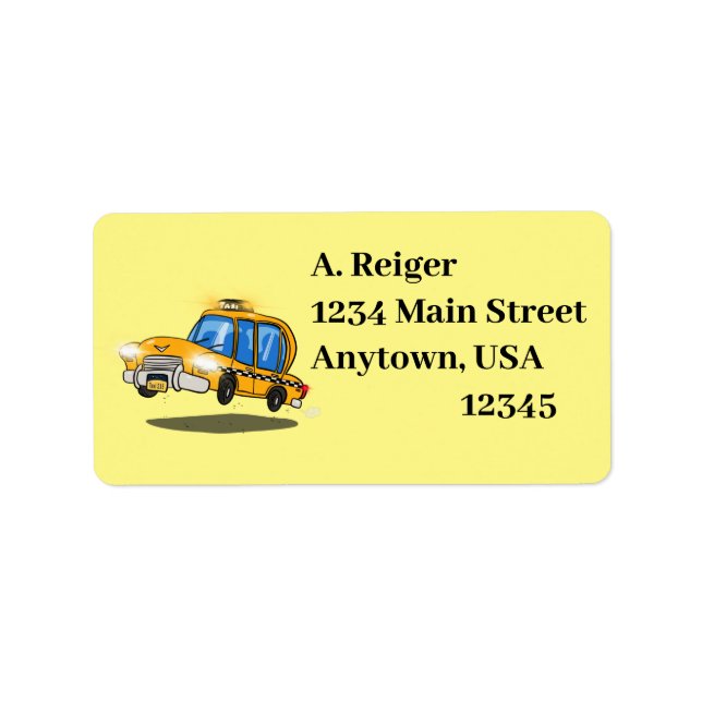 Cartoon Taxi Cab Adressaufkleber (Vorne)