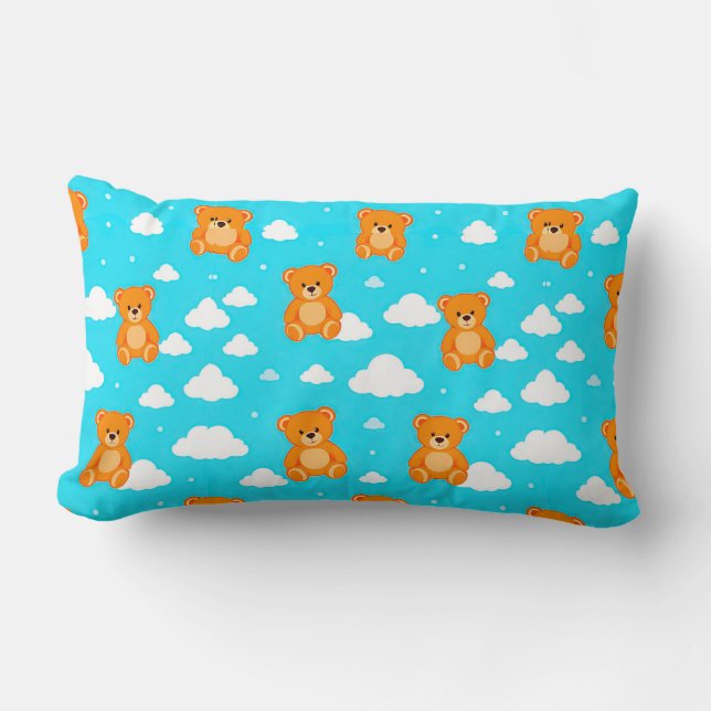 Cartoon Teddy Bears mit Wolken auf blauem Hintergr Lendenkissen (Vorderseite)