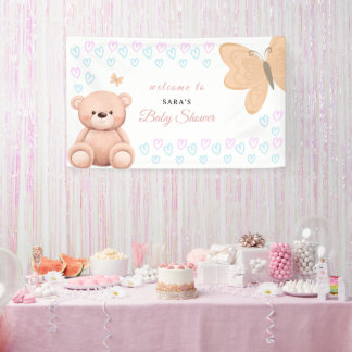 Cartoon-Teddybär-Pastell-Mädchen-Baby-Party-Willko Banner