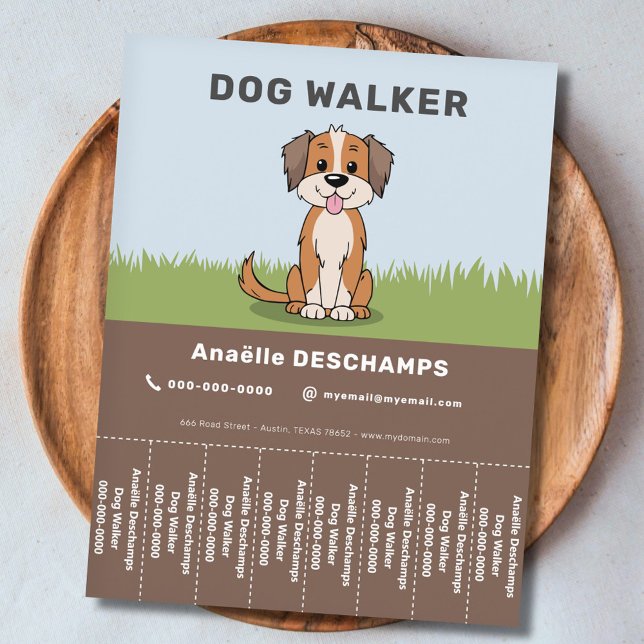 Cartoon - Tee- und Hundewalker abreißen Streifen F Flyer (Cartoon - Pet & Dog Walker Tear Off Strips Flyer)
