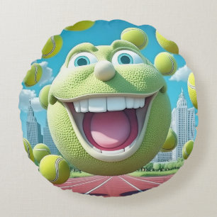 Cartoon Tennis Ball Rundkissen - Whimsical Fun Rundes Kissen