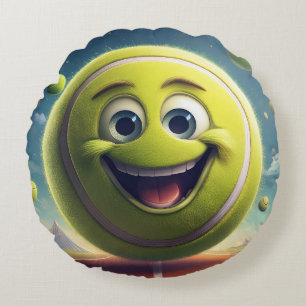 Cartoon Tennis Ball Rundkissen - Whimsical Fun Rundes Kissen