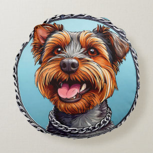 Cartoon-Terrier Süßer Kleiner Hund für die Innenei Rundes Kissen