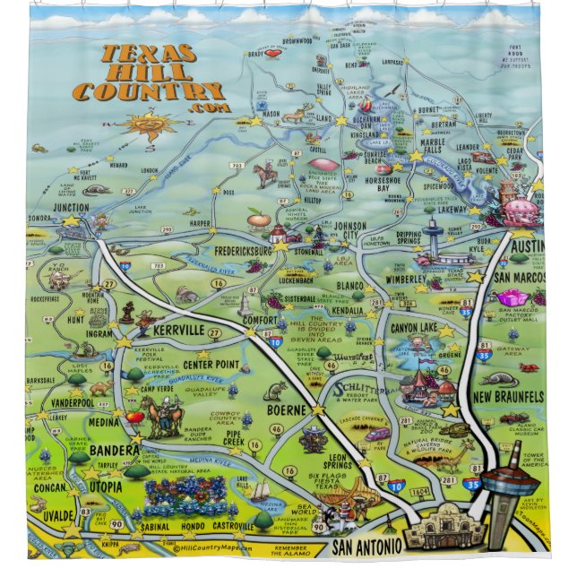 Cartoon Texas Hill Duschvorhang (Vorderseite)