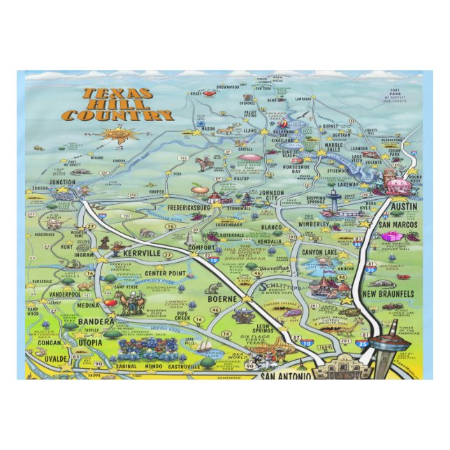 Cartoon Texas Hill Tischdecke (Vorderseite (Horizontal))