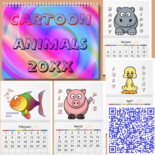 Cartoon Tiere 20XX Kalender (Fun Adorable Animal Cartoon Characters 20XX Calendar)
