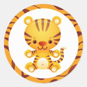 Cartoon Tiger mit Tiger Print Runder Aufkleber