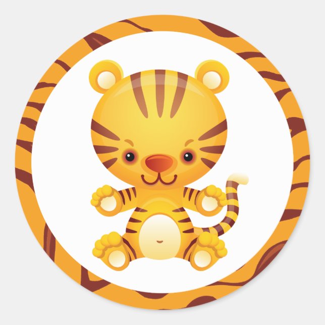 Cartoon Tiger mit Tiger Print Runder Aufkleber (Vorderseite)
