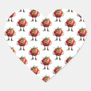 Cartoon Tomato mit Mustache und Waffen Herz-Aufkleber