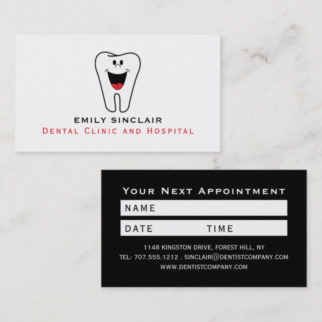 Cartoon Tooth Logo, Zahnarztberuf Visitenkarte (Vorne/Hinten)