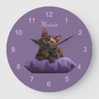 Cartoon Tortoiseshell Kitten auf Lila Polster