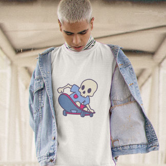 Cartoon-Totenkopf-Skateboard-Streetwear-Grafik-T-S T-Shirt