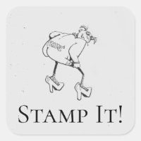 Cartoon Tramp Briefmarke! Schwarz, weiß