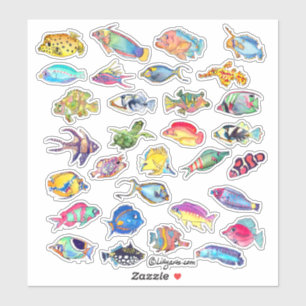 Cartoon Tropischer Rifffisch 2 Wasserfarbe Aufkleber