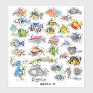 Cartoon Tropischer Rifffisch 3 Wasserfarbe Aufkleber