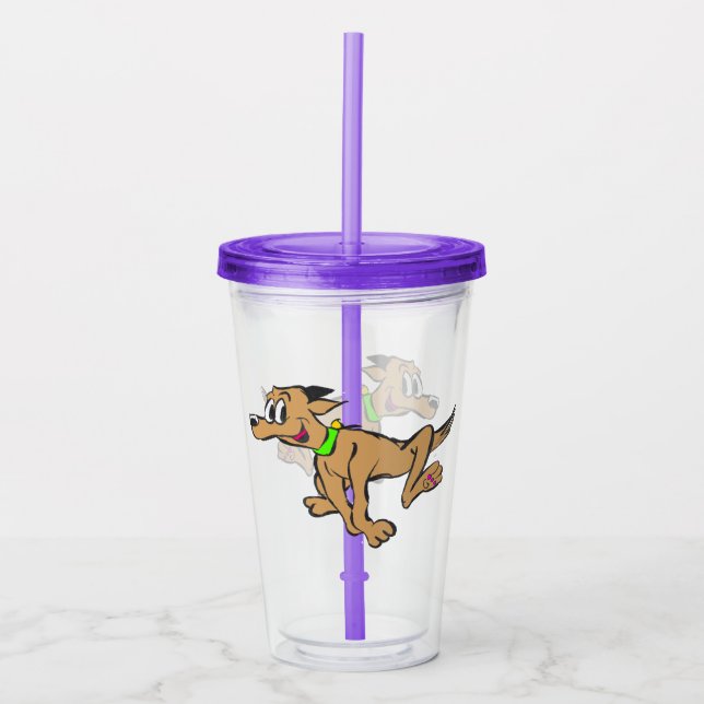 Cartoon Tumbler: Ein glücklicher Hund läuft Acryltrinkbecher (Vorderseite)