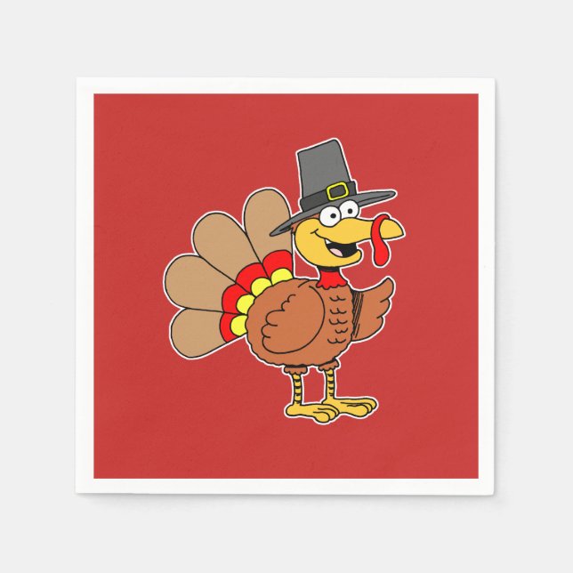 Cartoon Türkei Pilgrim Hat Erntedank Serviette (Vorderseite)