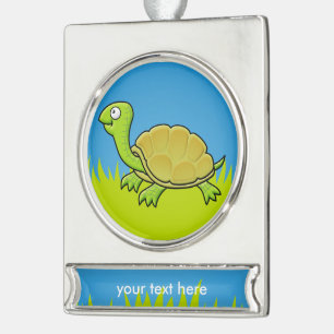 Cartoon Turtle Banner-Ornament Silber