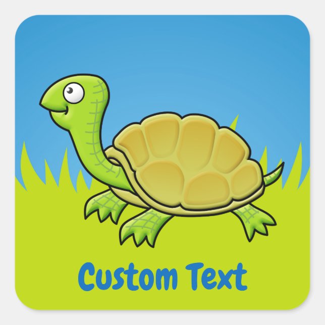 Cartoon Turtle Square Sticker (Vorderseite)