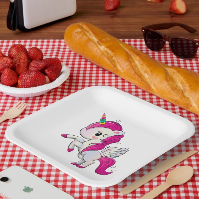 Cartoon Unicorn Pappteller (Picknick)