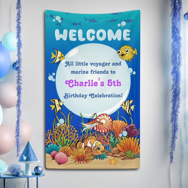 Cartoon unter dem Party Meerestiere Begrüßungsbann Banner (Von Creator hochgeladen)