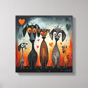 Cartoon Valentine Heart Dogs Art Leinwanddruck