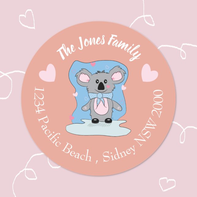 Cartoon Valentine koala peach Umschlag Aufkleber (Cute cartoon koala Valentine's Day envelope seals .
)