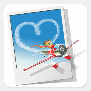 Cartoon Valentinstagskarte Quadratischer Aufkleber