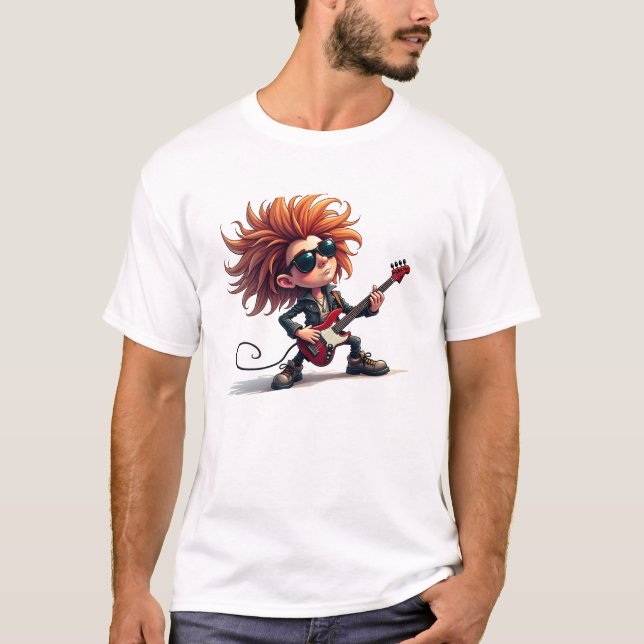Cartoon Vector of Guitarist in Line and Fill T-Shirt (Vorderseite)