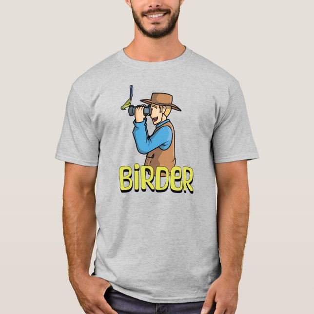 Cartoon Vogelbeobachter T-Shirt (Vorderseite)