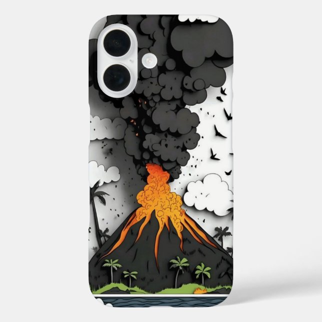 Cartoon Volcano Eruption & Palm Trees Phone Case (Rückseite)