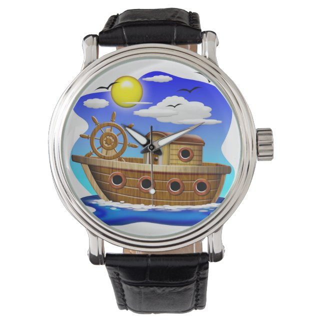 Cartoon von Fischereifahrzeugen Armbanduhr (Vorderseite)