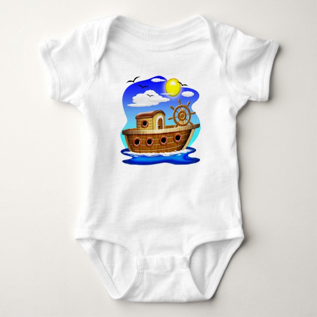 Cartoon von Fischereifahrzeugen Baby Strampler (Vorderseite)