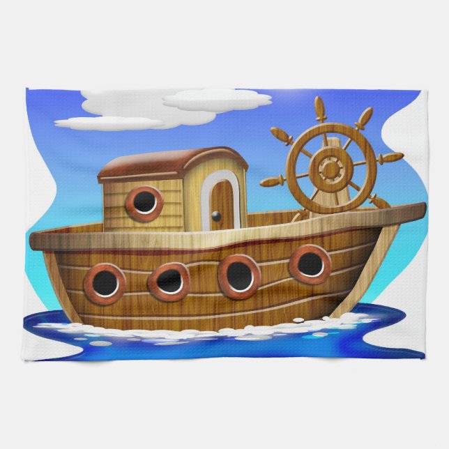 Cartoon von Fischereifahrzeugen Handtuch (Horizontal)