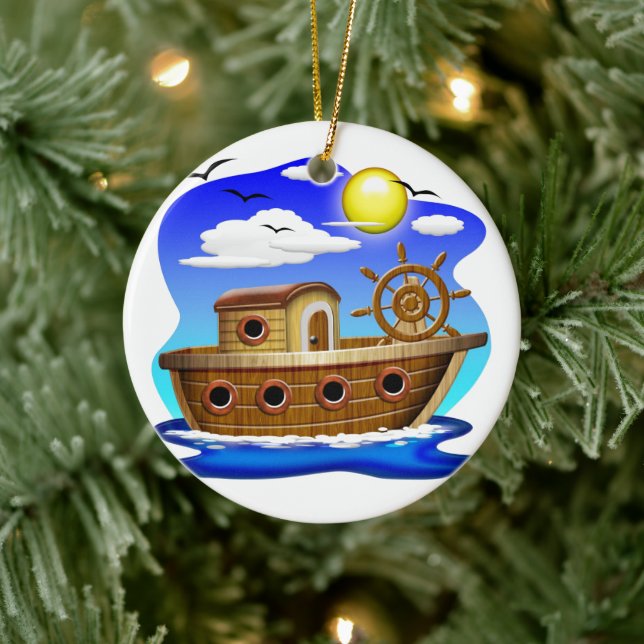 Cartoon von Fischereifahrzeugen Keramik Ornament (Baum)