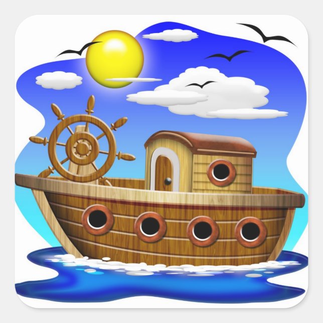 Cartoon von Fischereifahrzeugen Quadratischer Aufkleber (Vorderseite)