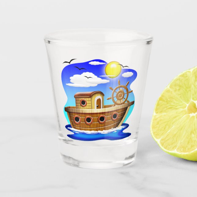 Cartoon von Fischereifahrzeugen Schnapsglas (Vorderseite)