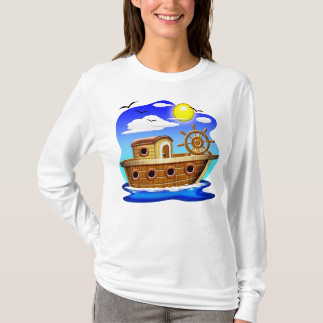 Cartoon von Fischereifahrzeugen T-Shirt (Vorderseite)