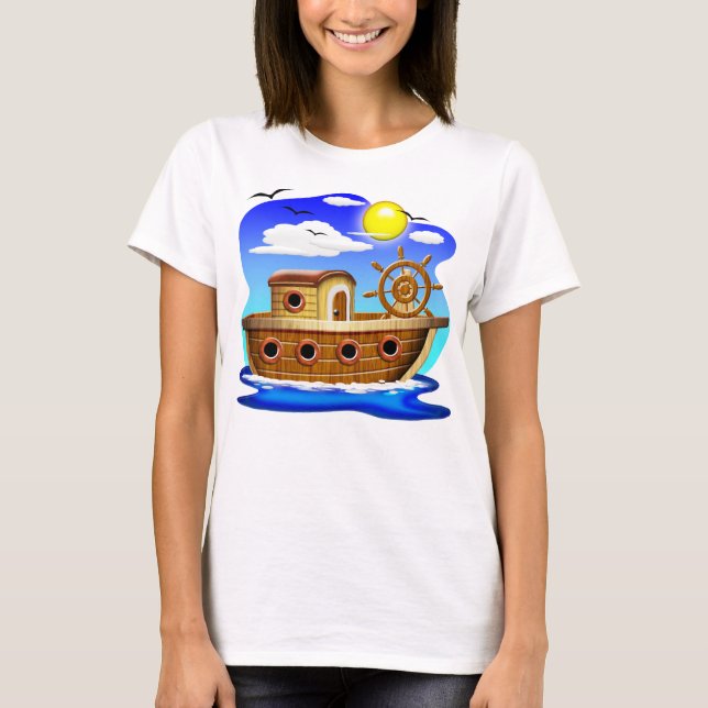 Cartoon von Fischereifahrzeugen T-Shirt (Vorderseite)