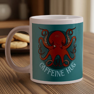 Cartoon von Funny Red Octopus Coffeine Hug Tentacl Jumbo-Tasse