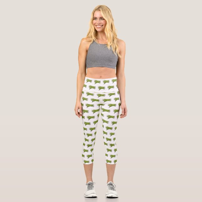 Cartoon von grünen Bohnen Capri Leggings (Vorderseite)